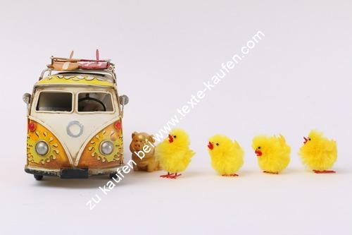 Küken gehen zu VW Bus Modell